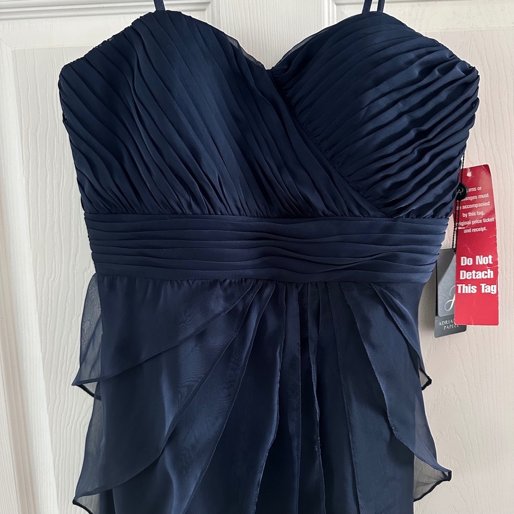 Adrianna Papell Strapless Draped Flutter Cocktail Dress Navy Blue Size 8 - Picture 2 of 11